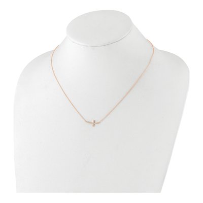 Rose Gold-Plated Sterling Silver CZ Sideways Cross Pendant Necklace – view 3
