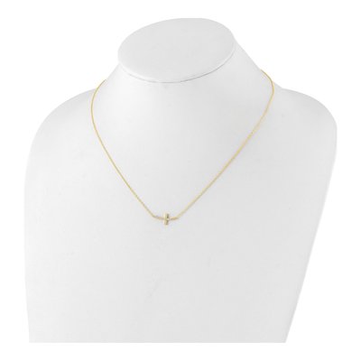 Gold-Plated Sterling Silver CZ Sideways Cross Pendant Necklace – view 3