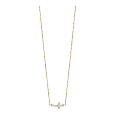 Gold-Plated Sterling Silver CZ Sideways Cross Pendant Necklace – view 2