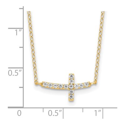 Gold-Plated Sterling Silver CZ Sideways Cross Pendant Necklace – view 3