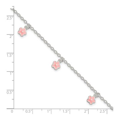 Sterling Silver Girls' Pink Enamel Flower Bracelet – view 3