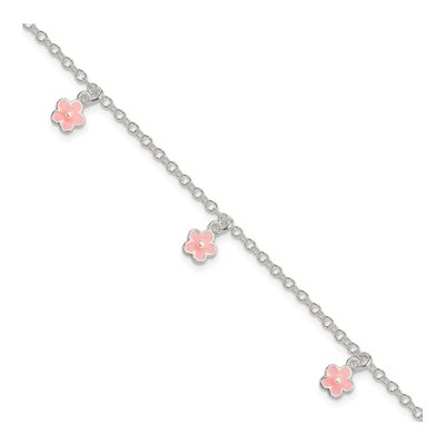 Sterling Silver Girls' Pink Enamel Flower Bracelet