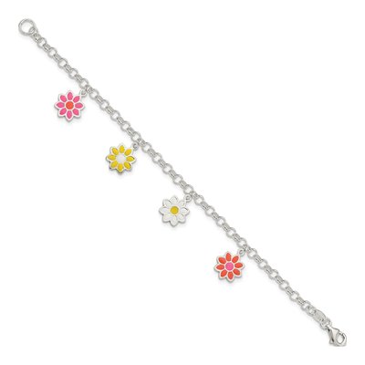 Sterling Silver Girl's Enamel Flower Bracelet – view 3