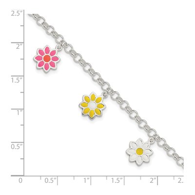 Sterling Silver Girl's Enamel Flower Bracelet – view 4