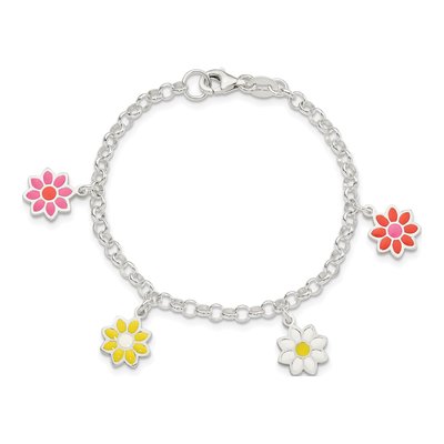 Sterling Silver Girl's Enamel Flower Bracelet – view 5