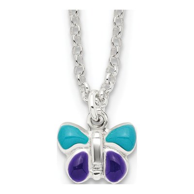 Sterling Silver Girls' Enamel Butterfly Pendant Necklace