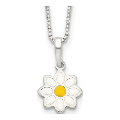 Sterling Silver Girls' Enamel Flower Pendant Necklace