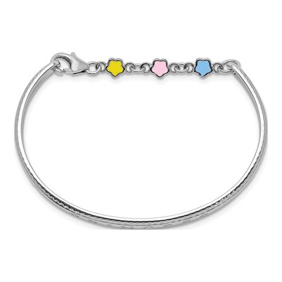 Sterling Silver Beaded Multi-Color Enameled Flowers Hearts Princess Bracelet – view 3