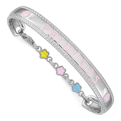 Sterling Silver Beaded Multi-Color Enameled Flowers Hearts Princess Bracelet