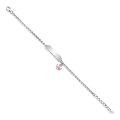 Sterling Silver Girls' Pink Enamel Crown ID Bracelet – view 2