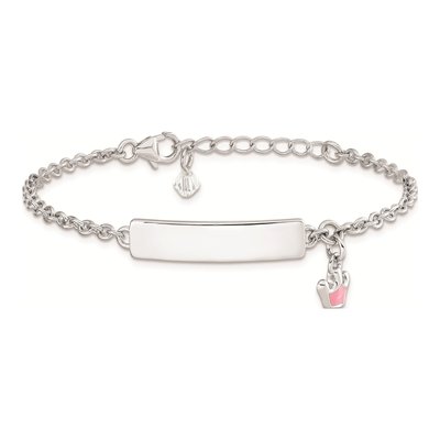 Sterling Silver Girls' Pink Enamel Crown ID Bracelet – view 3