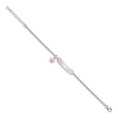 Sterling Silver Girls' Pink Enamel Crown ID Bracelet – view 4