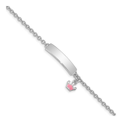 Sterling Silver Girls' Pink Enamel Crown ID Bracelet