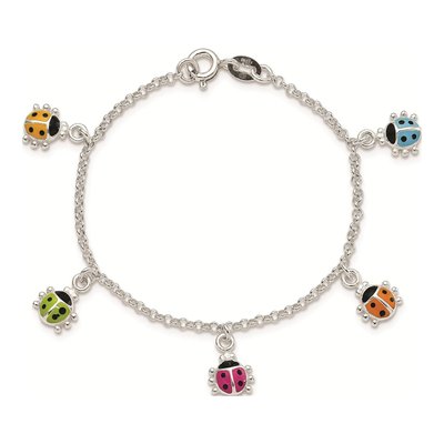 Sterling Silver Enamel Ladybug for Girls Bracelet – view 5