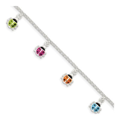 Sterling Silver Enamel Ladybug for Girls Bracelet