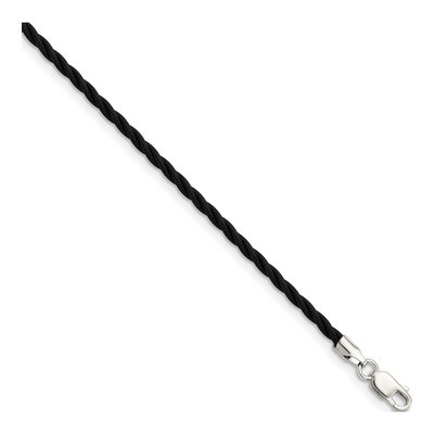 Sterling Silver Black Twisted Rubber Cord Necklace