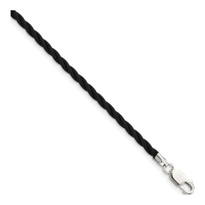 Sterling Silver Black Rubber Cord Necklace