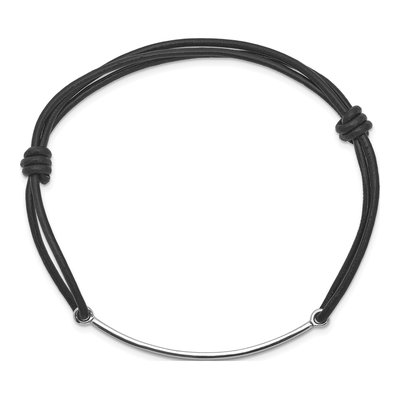 Sterling Silver Plate Black Leather Adjustable ID Bracelet – view 3