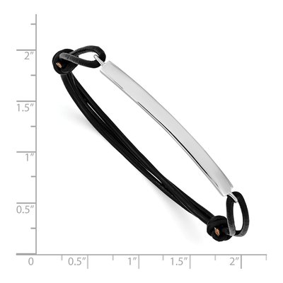 Sterling Silver Plate Black Leather Adjustable ID Bracelet – view 4