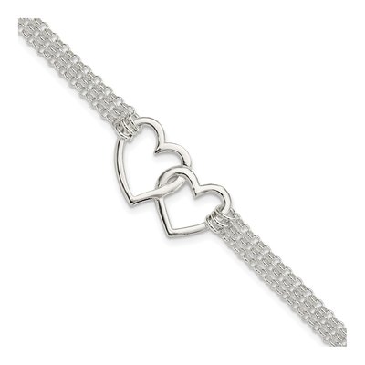 Sterling Silver 3-Strand Heart Bracelet