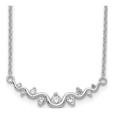 Sterling Silver CZ Wave Bar Necklace