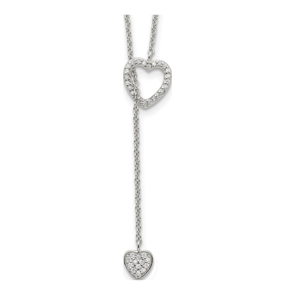 Studio photo | Sterling Silver Rhodium-Plated Polished Adjustable Hearts With Cz Necklace | necklace | fine jewelry | Zircon