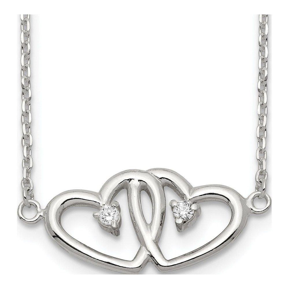 Sterling Silver CZ Two Hearts Pendant Necklace