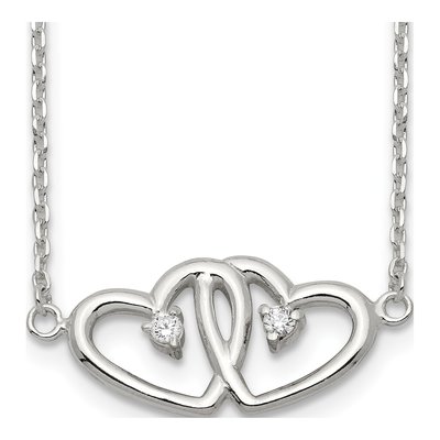 Sterling Silver CZ Two Hearts Pendant Necklace
