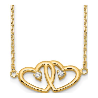 Gold-Plated Sterling Silver CZ Two Hearts Pendant Necklace