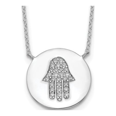 Sterling Silver CZ Hamsa Pendant Necklace