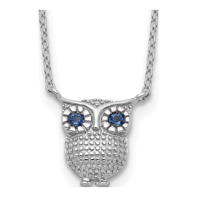 Sterling Silver Blue Glass Owl Pendant Necklace