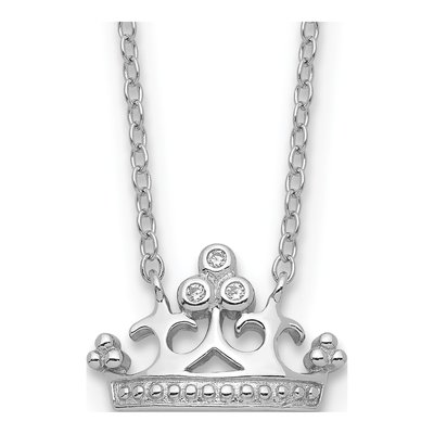 Sterling Silver CZ Girls' Crown Necklace