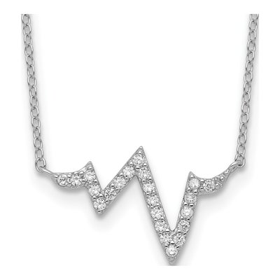Sterling Silver CZ Heartbeat Pendant Necklace