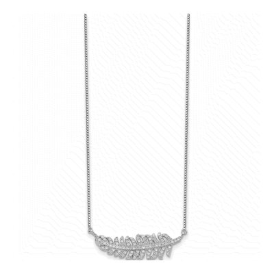 Sterling Silver CZ Leaf Pendant Necklace – view 3