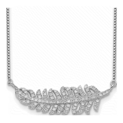 Sterling Silver CZ Leaf Pendant Necklace