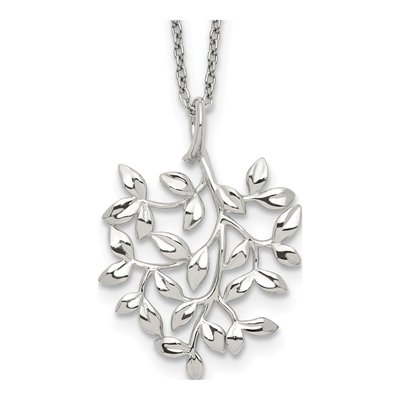 Sterling Silver CZ Leaf Pendant Necklace