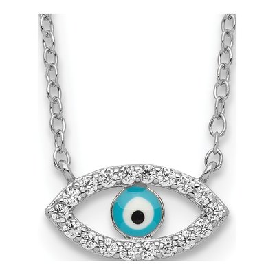 Sterling Silver CZ Evil Eye Pendant Necklace