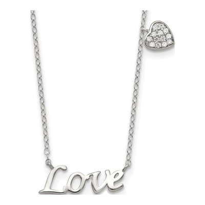 Sterling Silver CZ LOVE Heart Pendant Necklace