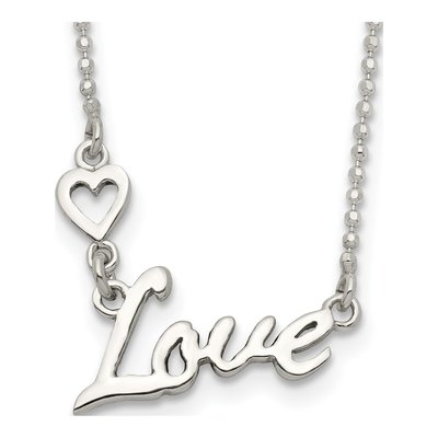 Sterling Silver LOVE Heart Pendant Necklace