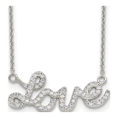 Sterling Silver CZ LOVE Pendant Necklace
