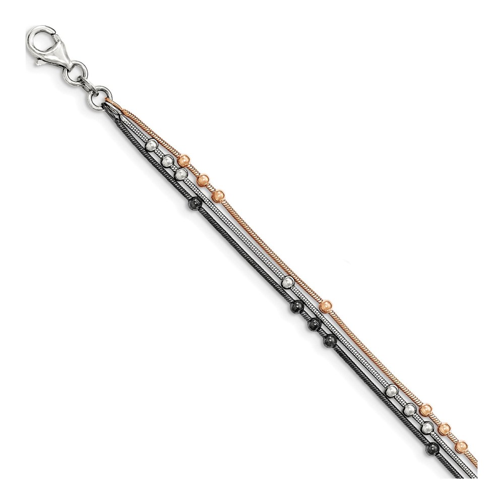 Rose Gold-Plated Sterling Silver Semi-Solid Ruthenium-Plated Fancy Link Chain Bracelet