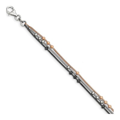 Rose Gold-Plated Sterling Silver Semi-Solid Ruthenium-Plated Fancy Link Chain Bracelet