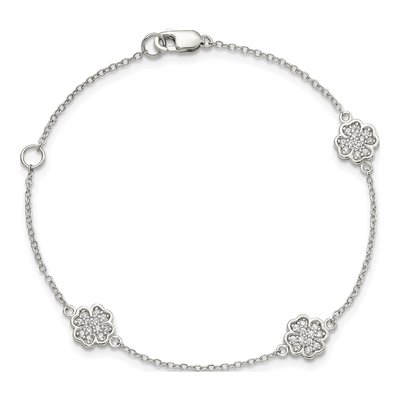 Sterling Silver CZ Four Leaf Clover Bracelet – view 5