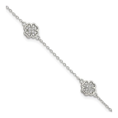 Sterling Silver CZ Four Leaf Clover Bracelet