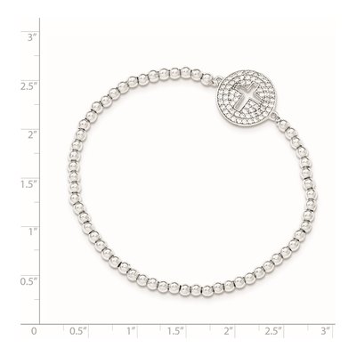 Sterling Silver CZ Cross Beaded Stretch Bracelet – view 3