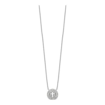 Sterling Silver CZ Cross Necklace, 18in – view 3