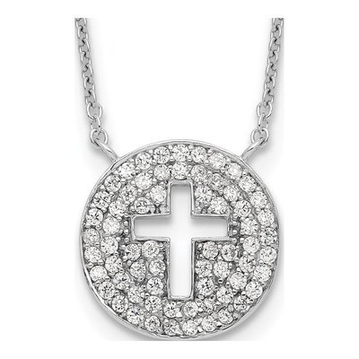 Sterling Silver CZ Cross Pendant Necklace