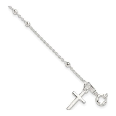 Sterling Silver Beaded Cross Bracelet