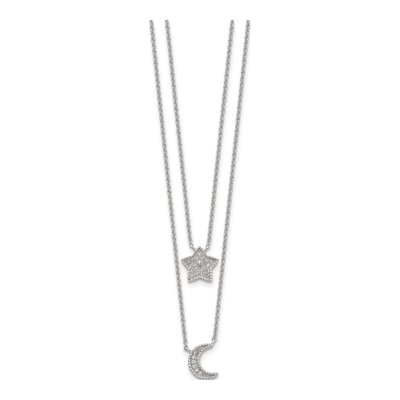 Sterling Silver CZ Moon Star Pendant Necklace – view 3