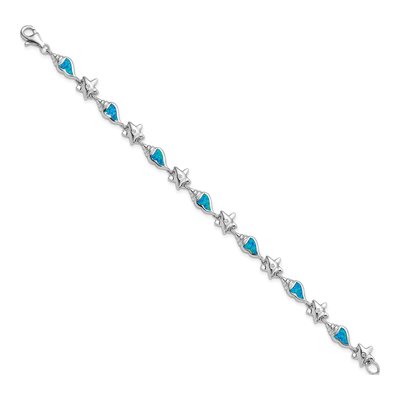 Sterling Silver Lab-Created Opal & CZ Starfish Seashell Bracelet – view 2